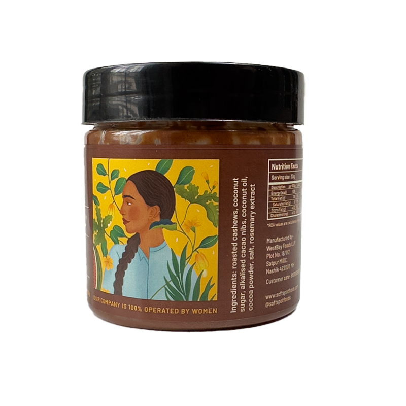 Creamy vegan chocolate spread made with roasted cashews and cacao nibs